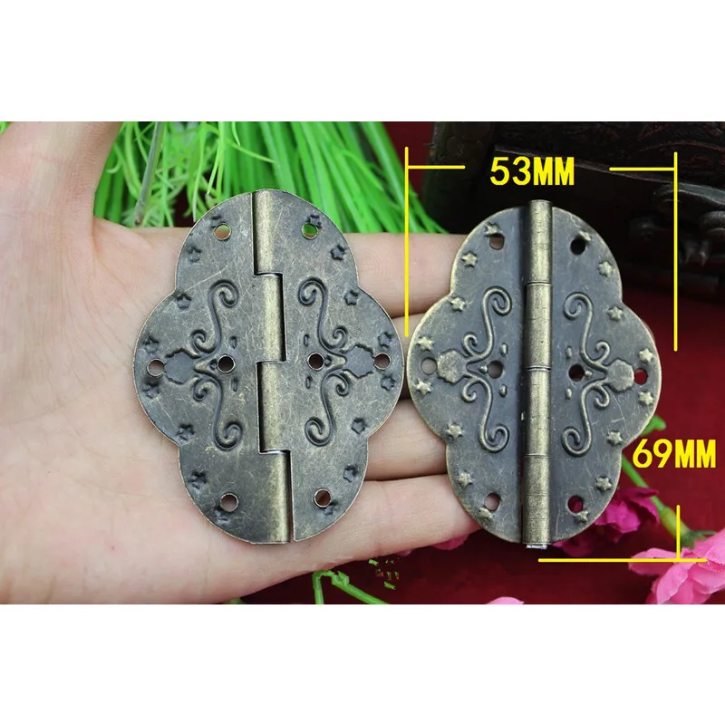 

Bronze Tone Cabinet Door Hinge,Door Pattern Carved Star Hinges DIY Box,8 Holes Bag Accessory With Screws,69*53mm,20Pcs