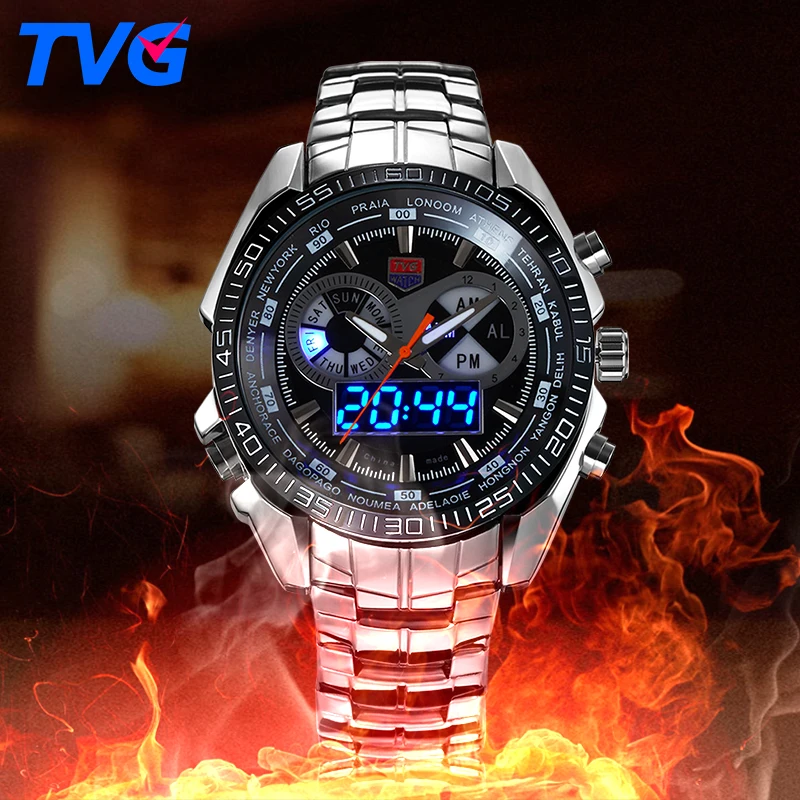 TVG Male Sports font b Watch b font Men Full stainless steel waterproof Quartz font b