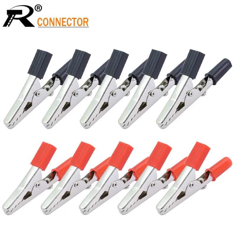 

10pcs/lot 55MM Metal Alligator Clip Crocodile Electrical Clamp for Testing Probe Meter Black and Red with Plastic Boot