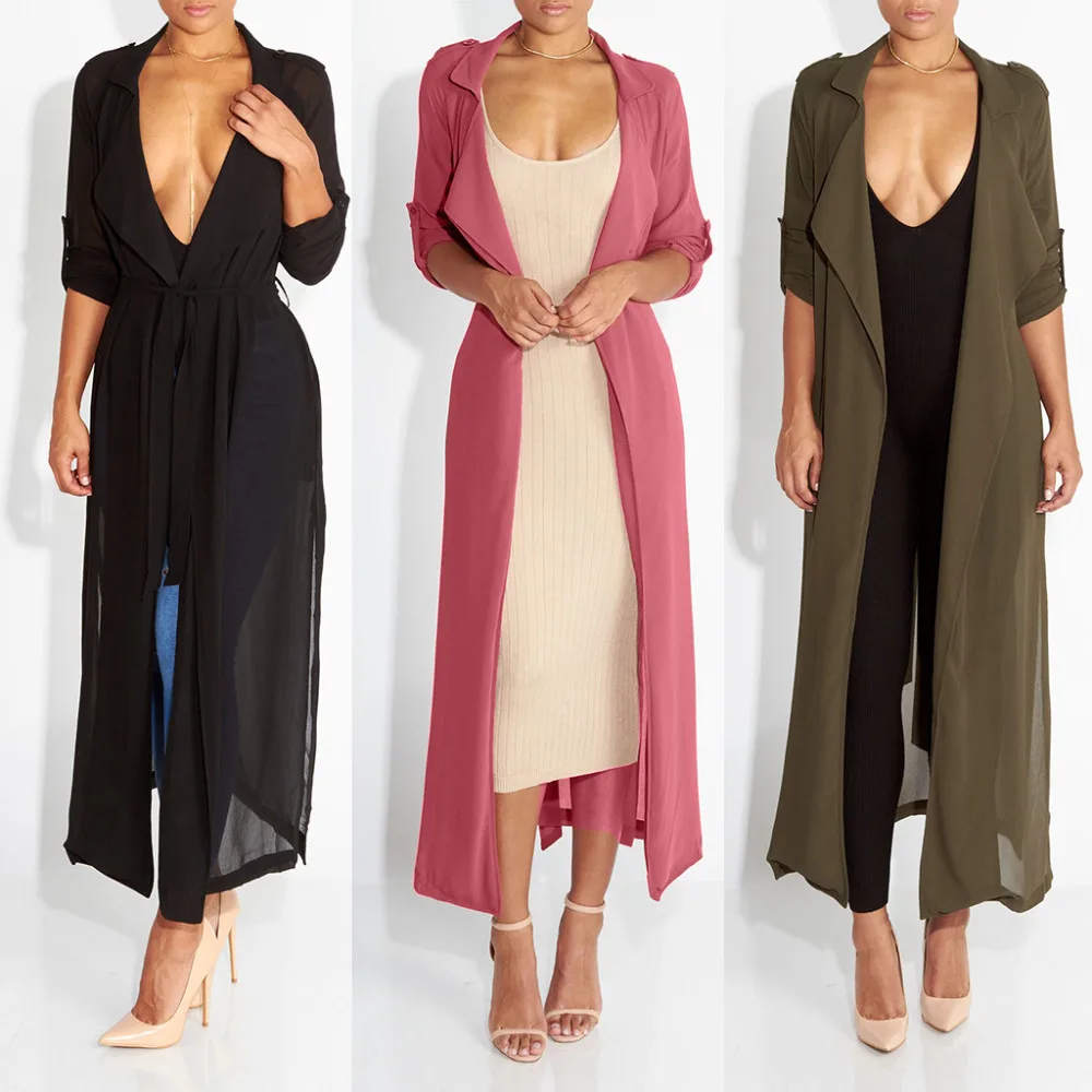 

New Spring Women Maxi Dress Black Cape See Through Turn Down Collar Loose Black Dress Women Long Sleeve Chiffon Dress Vestidos