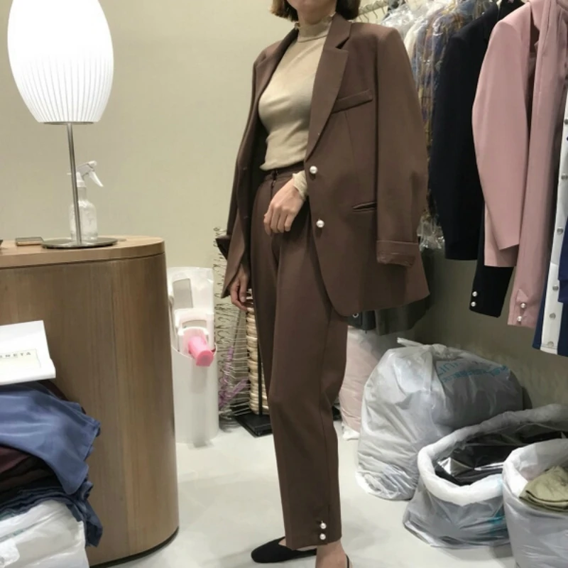 Suit female 2019 spring and autumn new Korean women's casual small suit jacket temperament loose nine pants two sets