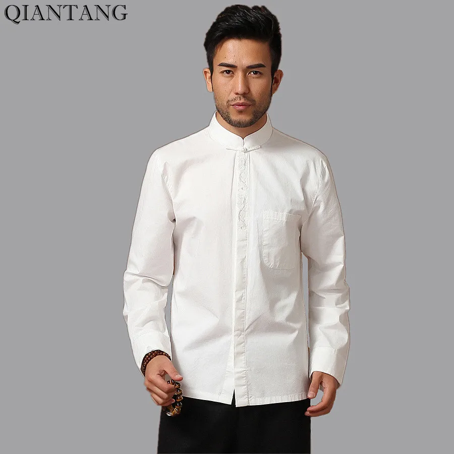 

High Quality White Traditional Chinese Men's Cotton Kung Fu Shirt Tang Clothing Size S M L XL XXL XXXL hombre Camisa Mim13A