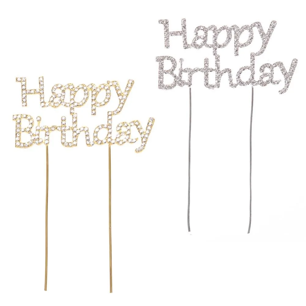 

New Happy Birthday Cake Topper Stick Crystal Diamond Cake Topper For Birthday Party Decorations Kids Anniversaire Supplies
