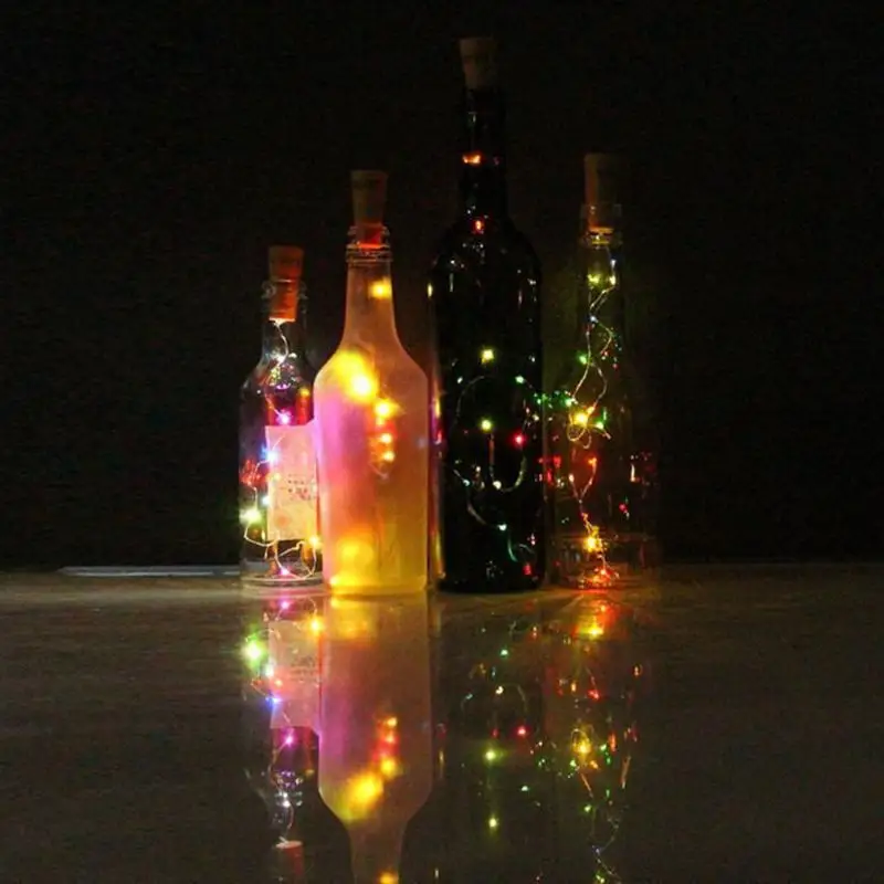 Светодиодный гирлянды светильники в форме винных бутылок из пробкового дерева Форма Звездное теплый белый серебряный провод Фея Света