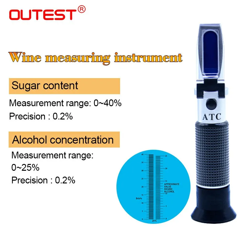 

OUTEST Handheld alcohol refractometer sugar Wine concentration meter densimeter 0-25% alcohol beer 0-40% Brix grapes ATC