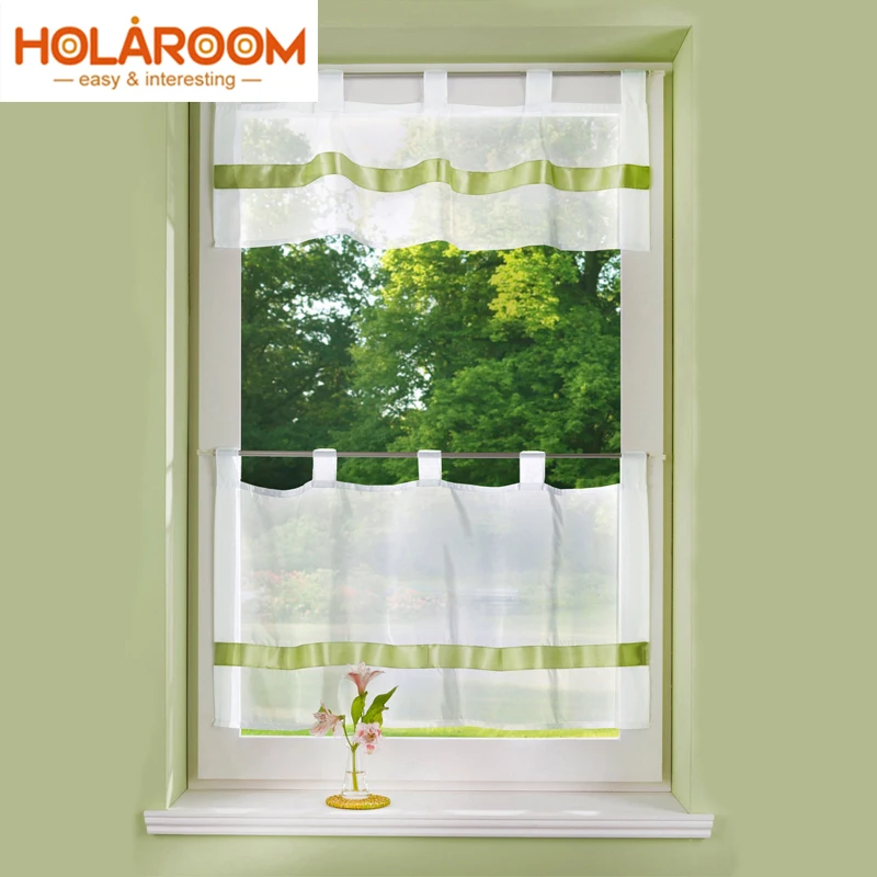 

Solid Half-curtain Window Coffee Roman Tulle Curtains Panel Drape Tab Tape short curtain for the Kitchen Cabinet door