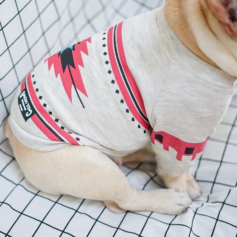Pet Clothes Dog T-shirt French Bulldog Canadian Maple Design Sweater Dark Blue and White Colors