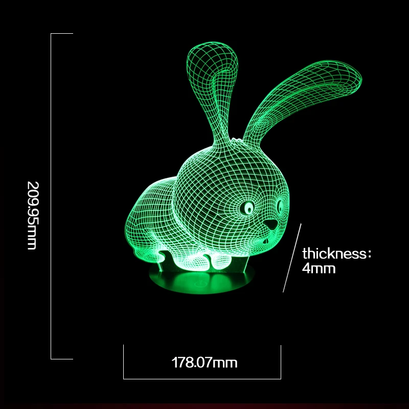 Прекрасный 3D светильник в форме кролика, светодиодный светильник Atmoshpere, лампа с переключателем, лампа для детей, праздничные подарки