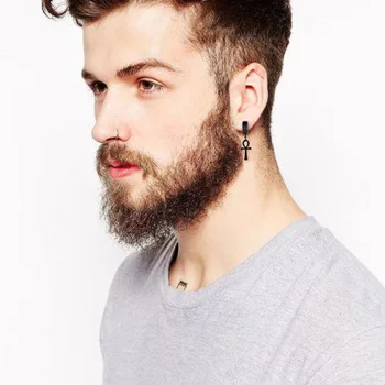 Eternal Cross Egypt Cleopatra Ankh Earrings for Men Jewelry Antiqued Black Stainless Steel Egyptian Queen Ankara Earing