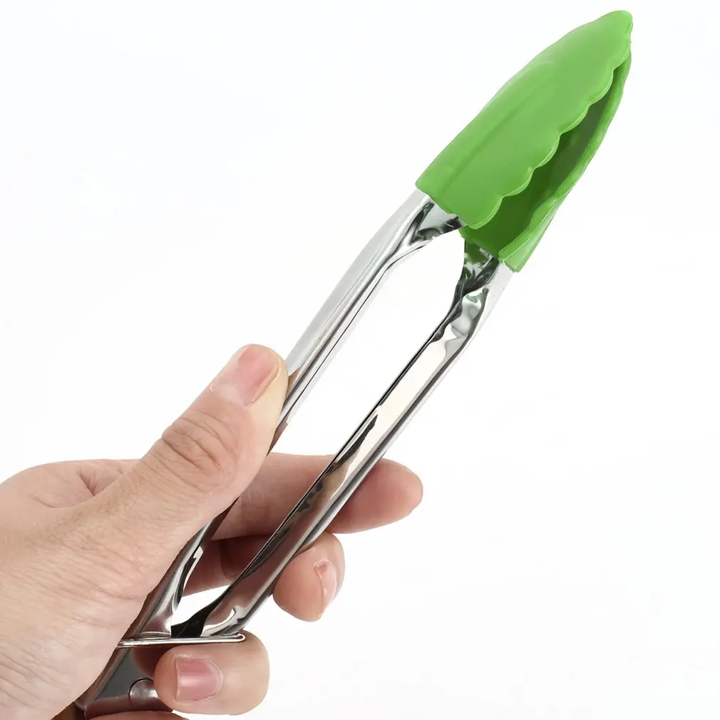 Non slip Silicone Kitchen Clamps Barbecue Tongs Food Meat Baking Bread Tongs Clip Stainless Steel Clip 4