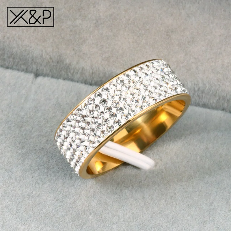 Обручальные кольца X & P из нержавеющей стали с кристаллами золотого и серебряного