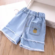 Летние платья для девочек с вышивкой; лёгкие женские туфли в цветочек-свободные джинсовые шорты с высокой посадкой детской одежды