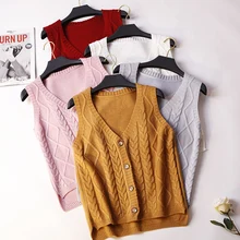 Осенне-зимний вязаный жилет пальто женский однобортный свободный свитер жилет v-образный вырез без рукавов Куртка Топы Женский жилет 1521