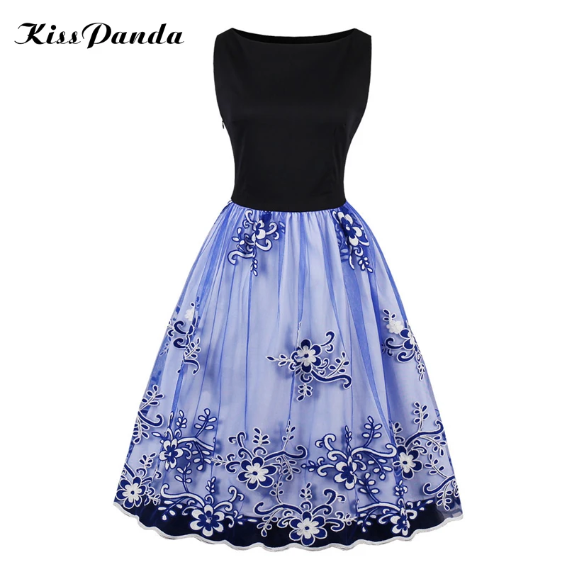 women dress 2017 lace floral print a-line vintage dresses summer autumn (2)
