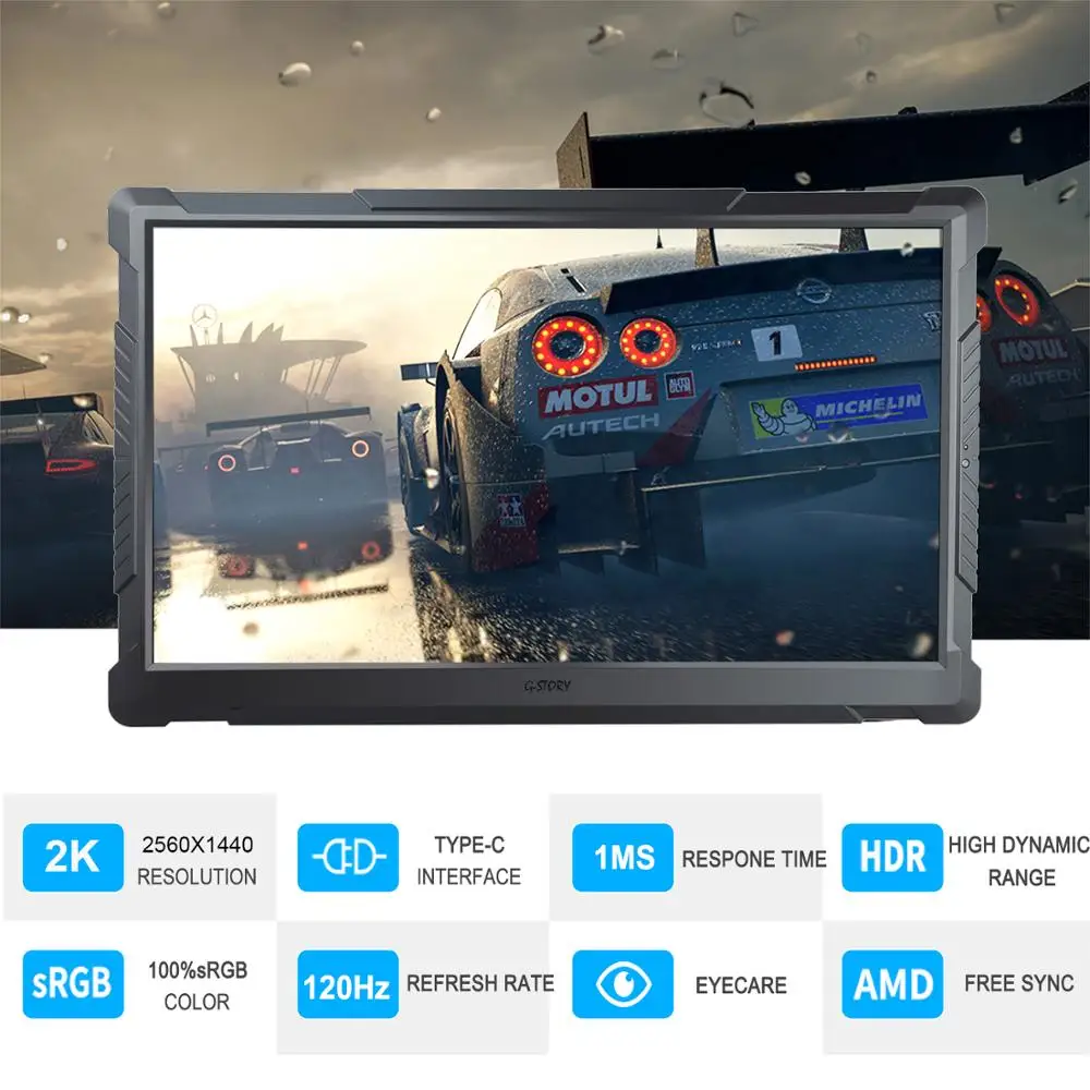  G-story 17.3 Inch 2k Portable Computer Monitor Pc Hdmi For Laptopxboxswitch And Ps4 Portable Led Ga