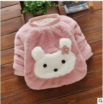 

2017 autumn and winter new Korean children's girls chest flowers cat plus villi sweater pullover very cute coat free shipping