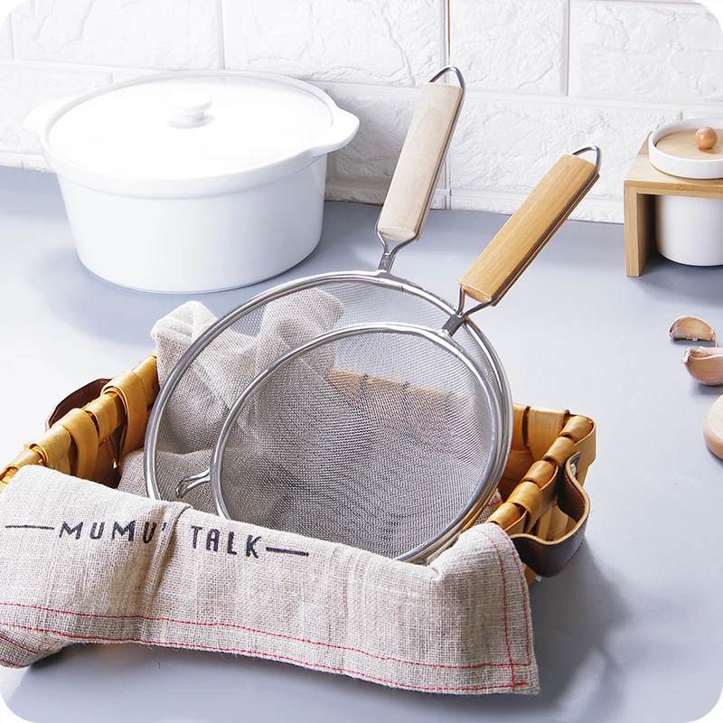 Stainless Steel Large Colander Wooden Handle Binaural Fried Oil Spoon