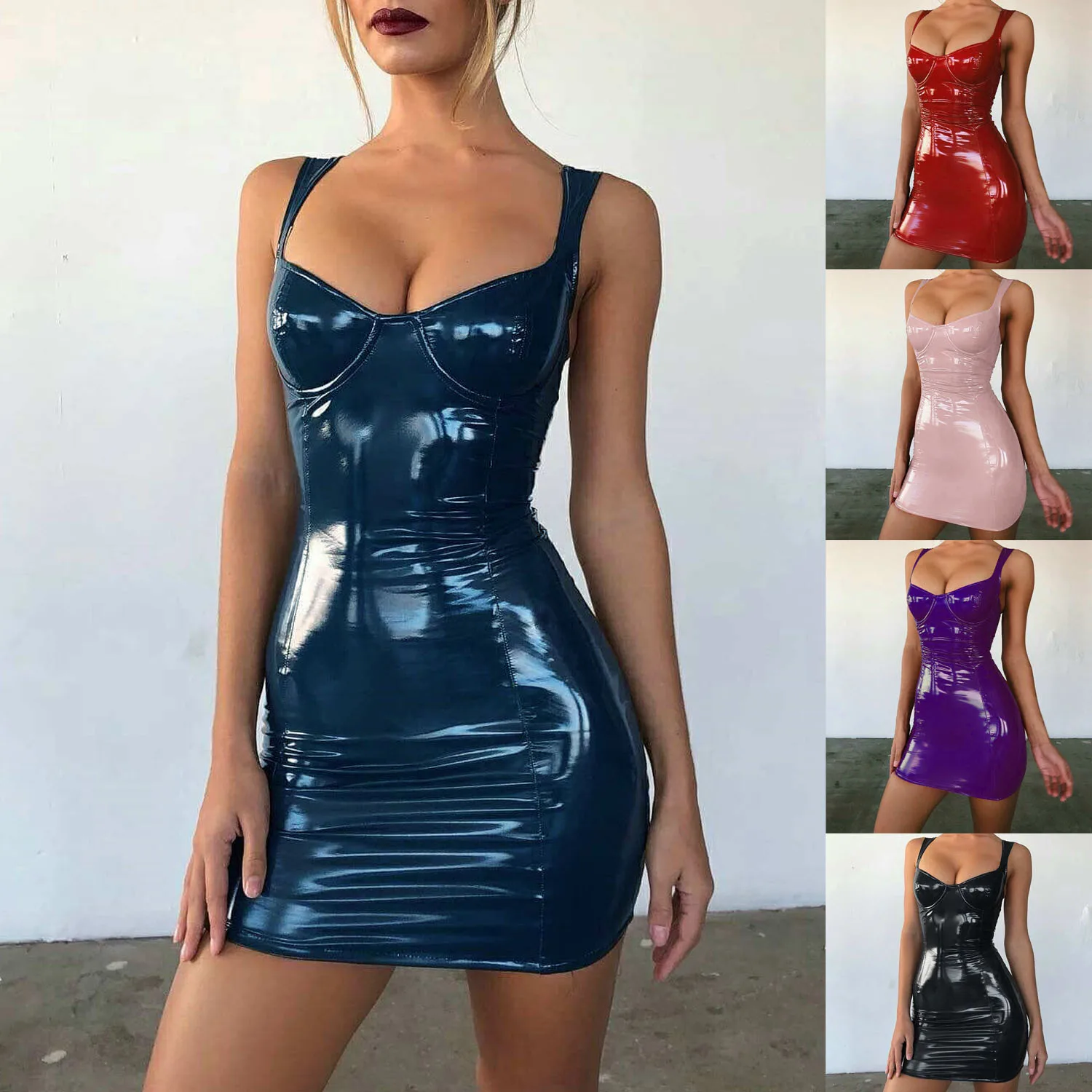

European and American spring and summer women's hot sale dress sexy bright wrapped chest strap waist dress