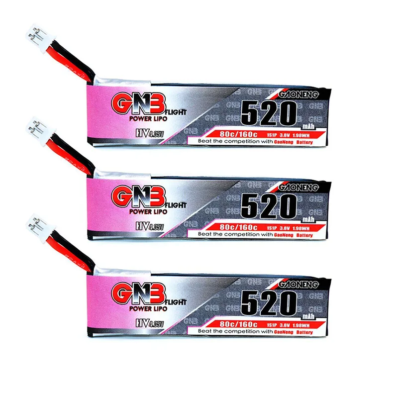 

3PCS Gaoneng 520mAh 3.8V 80C HV Lipo battery PH2.0 Plug for Emax Tinyhawk Happymodel Snapper7 E010 M80S Tiny7 Beta85 RC Drone