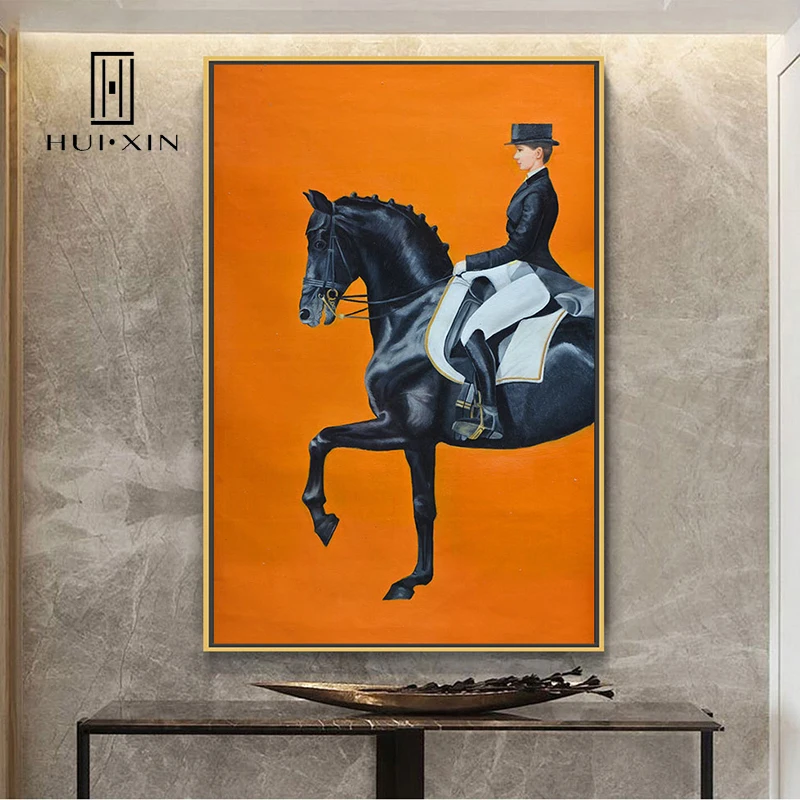 

HD Oil Canvas Printing Pretty Woman Riding a Horse Artistic Design of Incomplete Picture for Space of Imagination Mural Decor