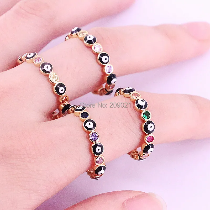 

8Pcs Wholesale Gold Color Unique Design Eye Ring Paved Cz Zircon Fashion Women Ring Jewelry
