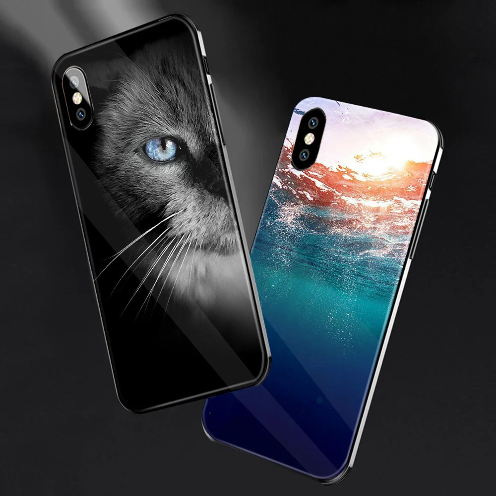 ciciber Animal Cat Floral for iphone X XR XS MAX 7 8 6 6S Plus Glass Cases Back Cover 11 Pro Max Case Funda Coque |