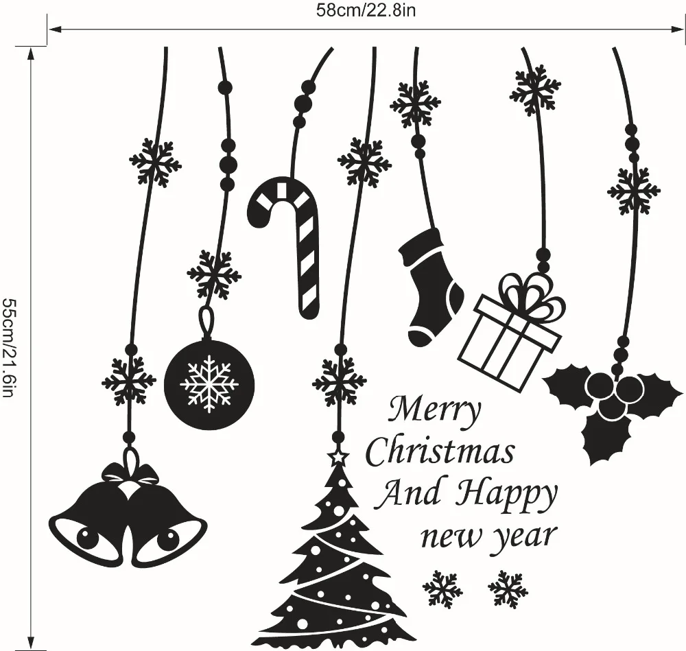 Merry Christmas Bell Tree Snowflake Wall Stickers Shop Office Merry Christmas Bell Tree Snowflake Wall Stickers Shop Office