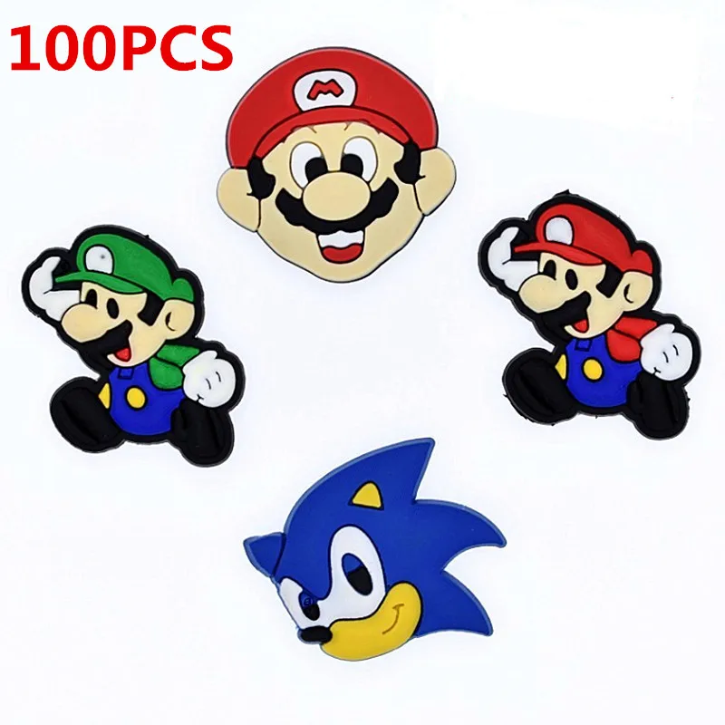 

100pcs Cartoon Pattern Q Super Mario Lovely Cartoon Soft Deco Accessories Flat PVC DIY Gadgets Fit Bracelets,Shoe Charms Buttons
