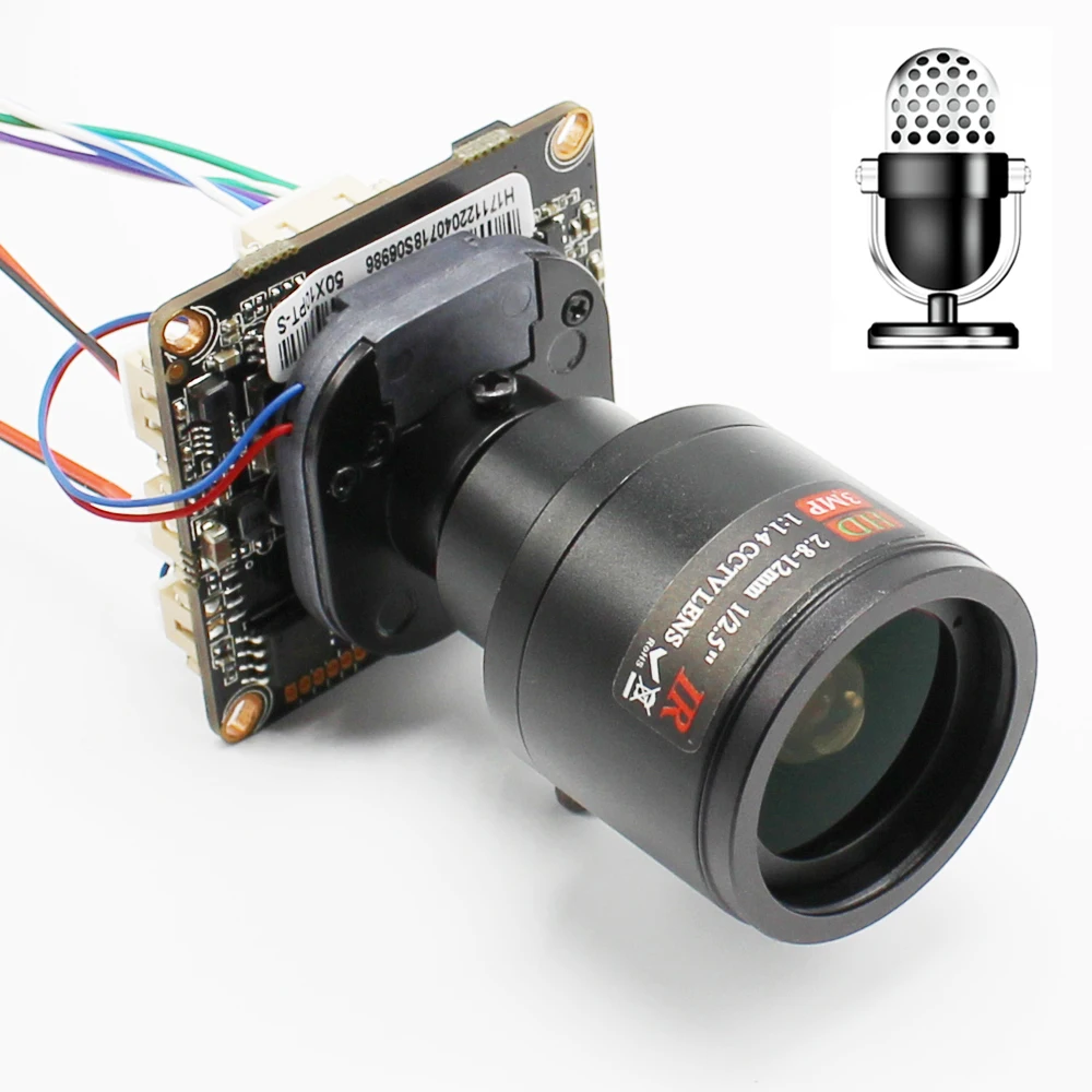 

Wide View 2.8-12mm Lens 720P 1080P IP Camera Module Board Audio Input With External Pickup Microphone ONVIF P2P Security Indoor