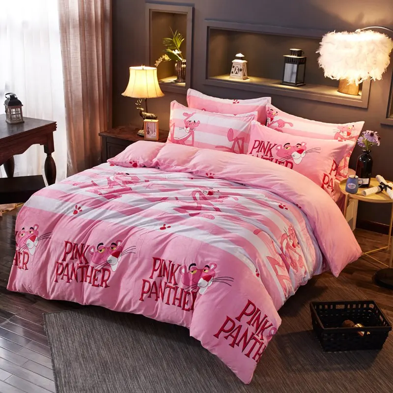 Pink Panther Duvet Cover Set Child Cartoon 4pcs Crystal ...