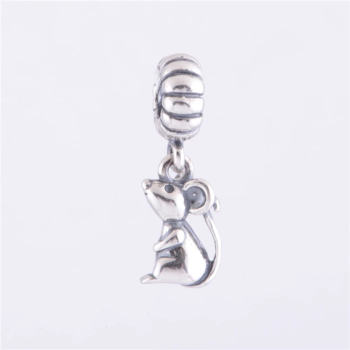 

LW186 925 Sterling Silver Threaded Cute Mouse Silver Charm Dangle Beads Fit Original Pandora Charms Bracelet jewelry