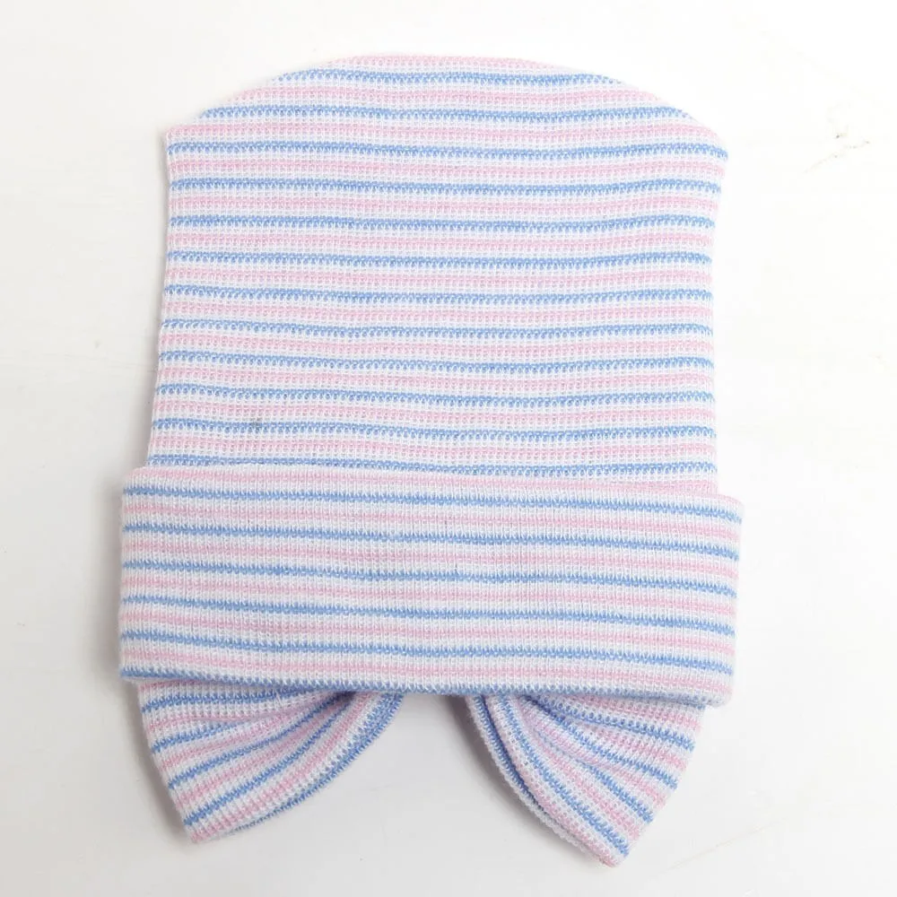 Шифоновая Шапочка с бантом для новорожденных, однотонная, розовая, синяя, мягкая, больничная шапочка для девочек, реквизит для фотосессии новорожденных, Детские аксессуары для 0-3 месяцев