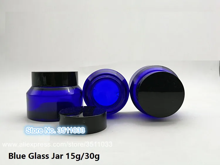 Download 15pcs 15g 30g Dark Blue Cosmetic Glass Jar Black Lid Concealer Face Cream Glass Cosmetic Package ...