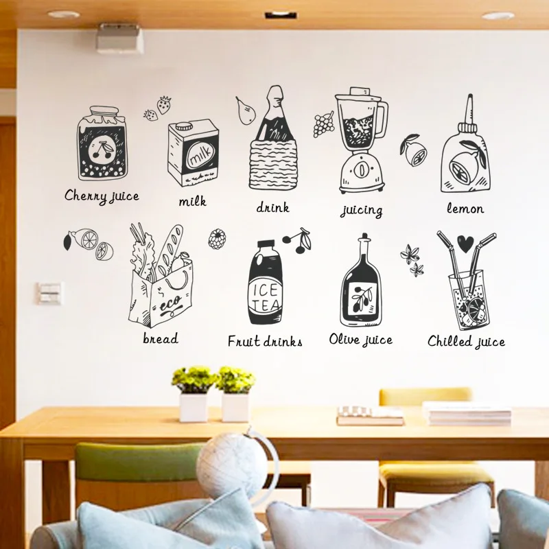 Creative Juice Kitchen Cartoon Wall Sticker Restaurant Refrigerator Wall Stickers Home Decor Living Room Sticker Mural