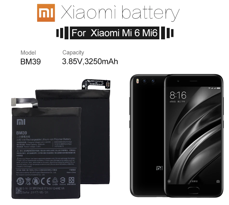 Xiao mi BM39, сменный аккумулятор для телефона, 3250 мА/ч, высокая емкость, высокое качество, для Xiaomi mi 6 mi 6+, Бесплатные инструменты