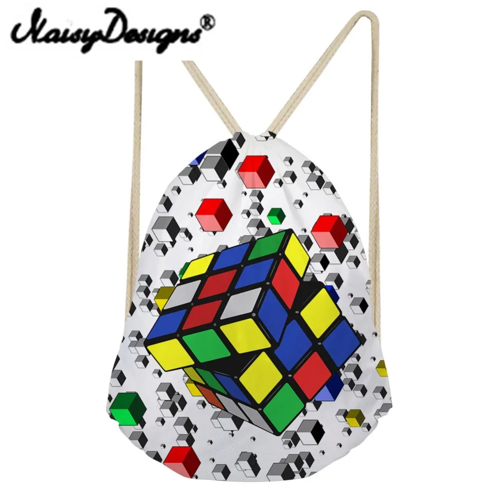 

Noisydesigns 3D Rubik's cube Printing Drawstring Backpack School daypack for women kids boys storage pocket Travel Mochila