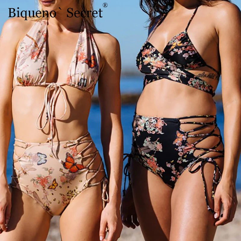 Плюс Размер Высокая талия Купальник сексуальный пуш-ап купальный костюм женский струнный бандаж Бразильский бикини пляжная одежда BSJ