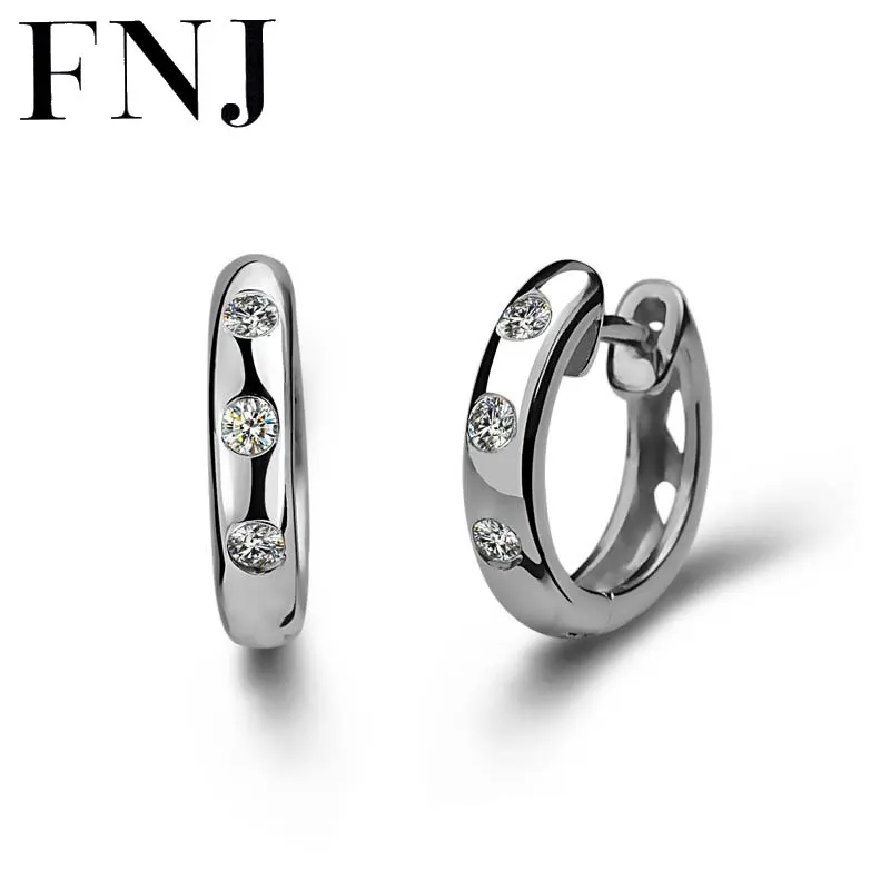 

FNJ 925 Silver Heart Earring AAA Crystal Zircon Women 100% S925 Sterling Silver boucle d'oreille Hoop Earrings christmas Gift