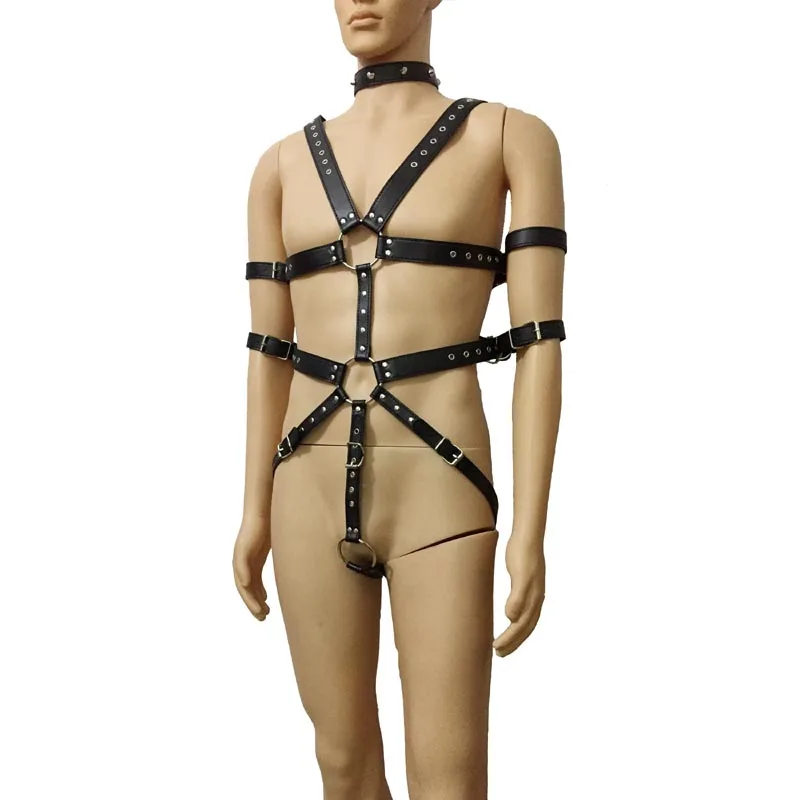 Сексуальная сверхмощная искусственная кожа мужчины лямочный предохранительный пояс ограничивающий боди нагрудные ремни нарядное платье ролевый костюм готический