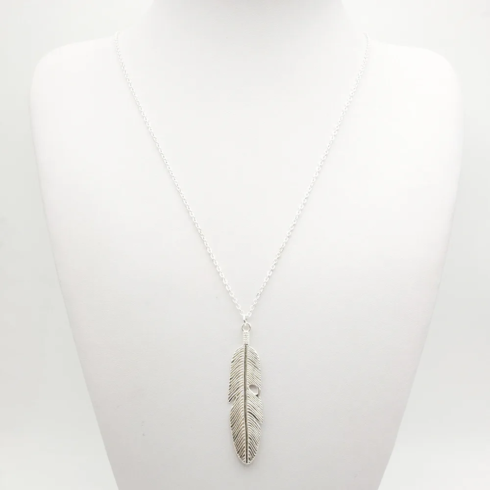 Простой Классический лист кулон ожерелье с перьями длинный свитер ювелирные изделия с цепочкой золото/серебро цвет ожерелье для женщин - Окраска металла: Silver