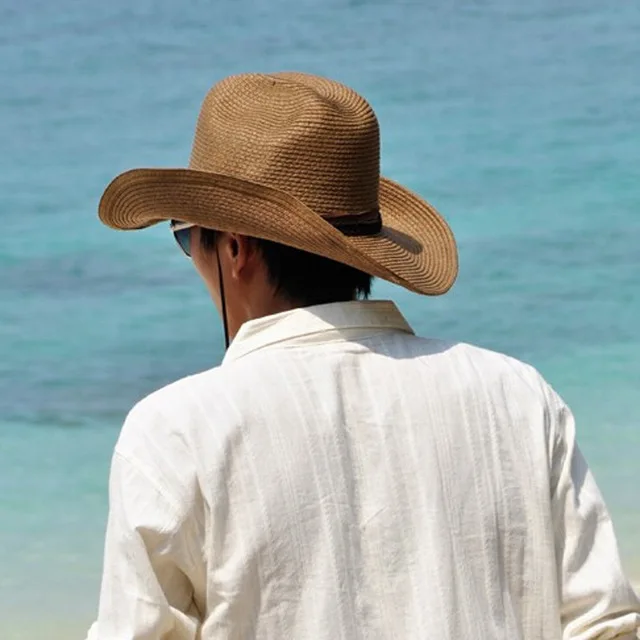 

OL 2018 New Fashion Men's Beach Straw Cowboy Hat Jazz Summer Sun hats Cowboy Cap Fishing Trip Cap Cool Lovers Western hats