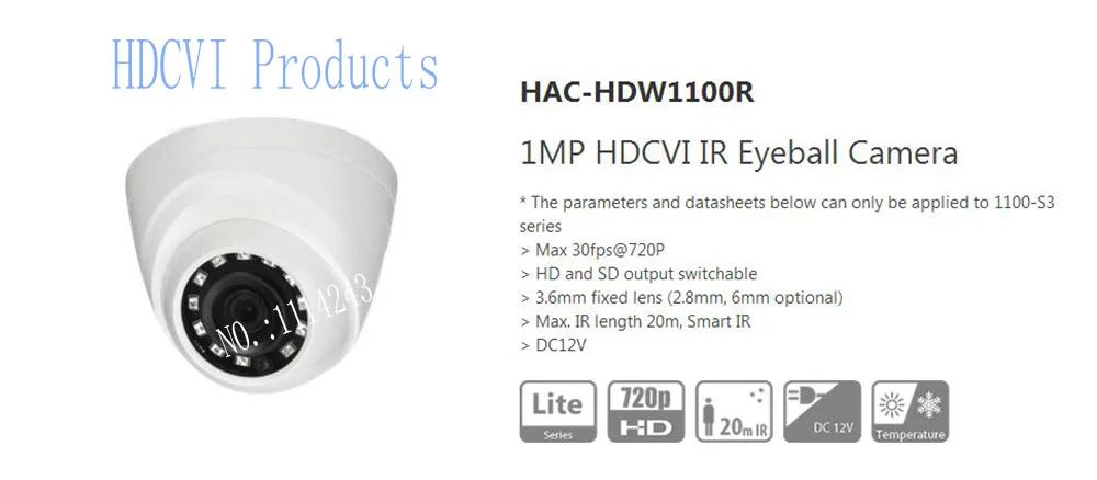 

Free Shipping DAHUA CCTV Security Camera HDCVI Dome Camera 1MP 720P Mini IR HDCVI Camera without Logo HAC-HDW1100R