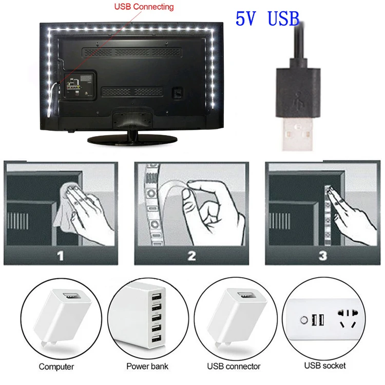 AC DC 5 в USB Светодиодная лента RGB 1 м 5 м SMD 2835 60 светодиодный s/M 5 в светодиодный RGB светильник лента Диодная неоновая лента Ambi светильник ТВ ПОДСВЕТКА