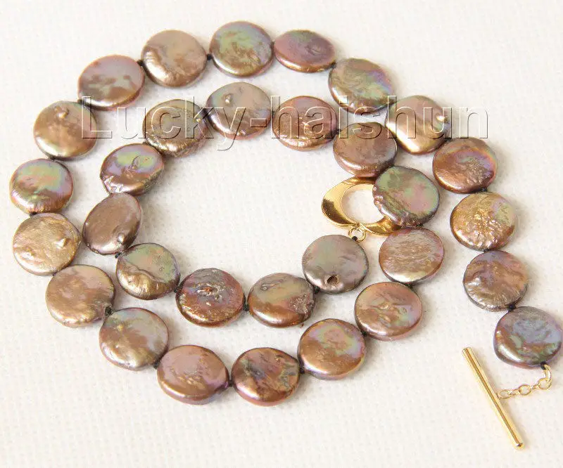 

17" 12mm coin fastener light coffee pearls necklace filled gold clasp j9501 ^^^@^Noble style Natural Fine jewe FREE SHIPPING
