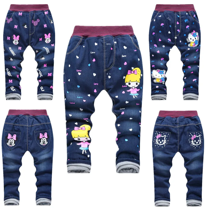 

New arrival Baby girl Jeans pants Autumn Winter 2018 Children Add cotton Denim Trousers Girls Soft Thicken Warm Leggings 2-5year