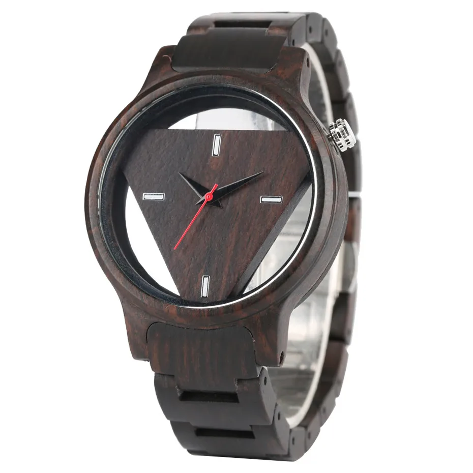 Black Wood Watch Men Hollow Triangle Shape Dial Fashion Man Watches