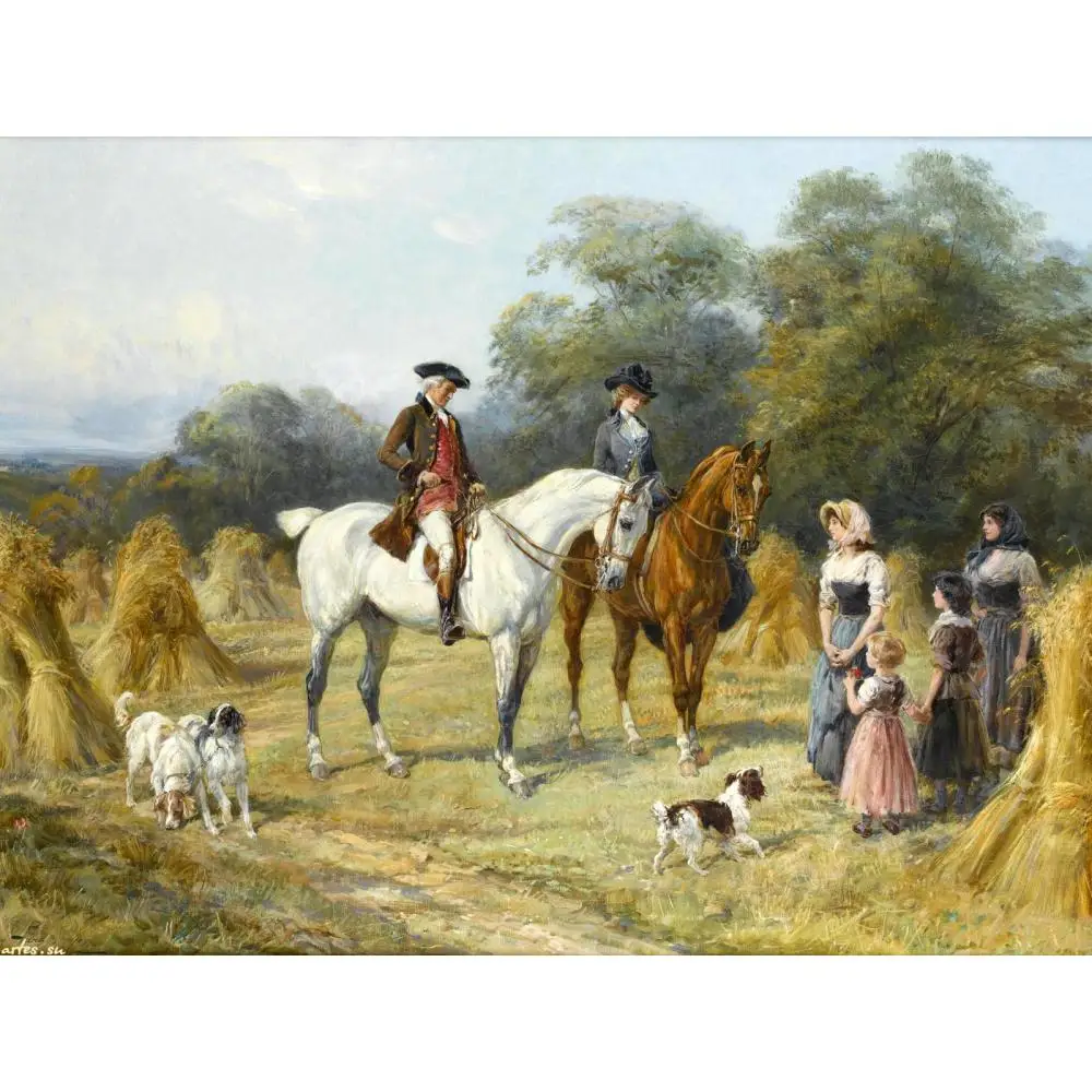 

Classical Landscape Canvas Art Horses Dogs Heywood Hardy Painting Handmade Good Harvest Hunting Artwork Living Room Wall Decor