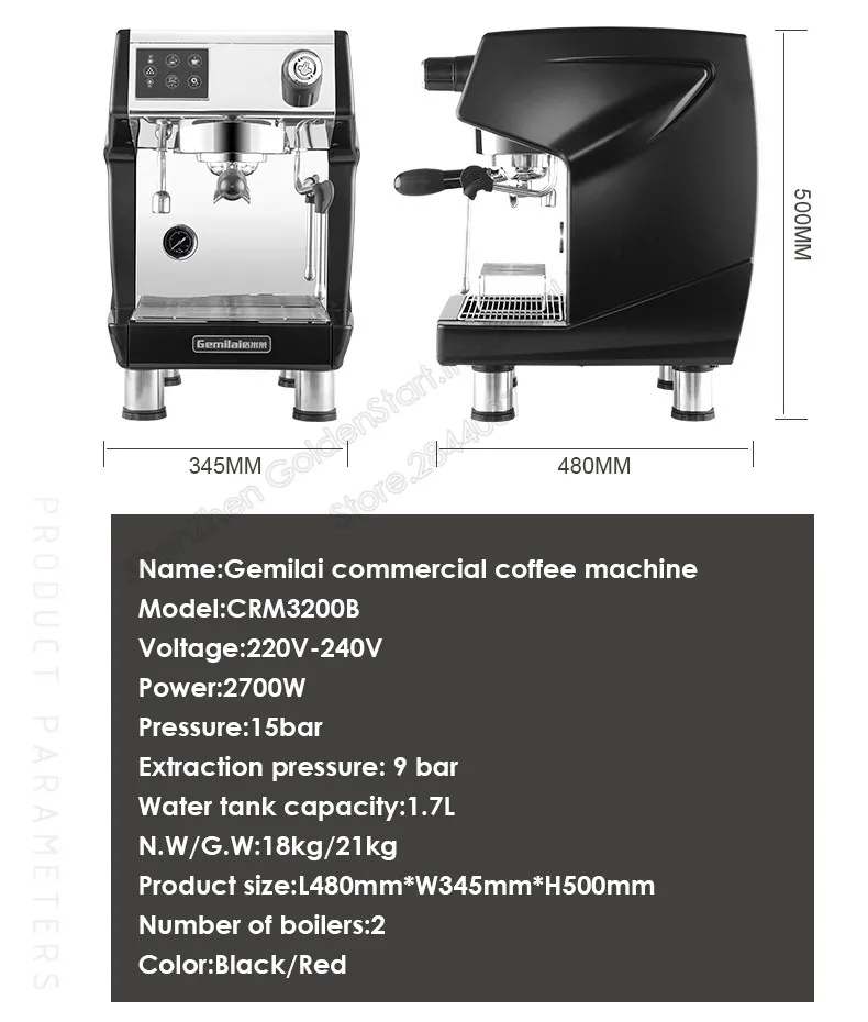 Commericial Эспрессо кофемашина 2700 Вт мощность 15 бар давление 1,7л емкость Полуавтоматическая кофеварка CRM3200B кофемашина