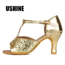 Лидер продаж на высоком каблуке 7 см/5 см цвета: золотистый, сальса танго, латина Обувь для танцев; женские босоножки; Zapatos De Baile Latino Mujer 808