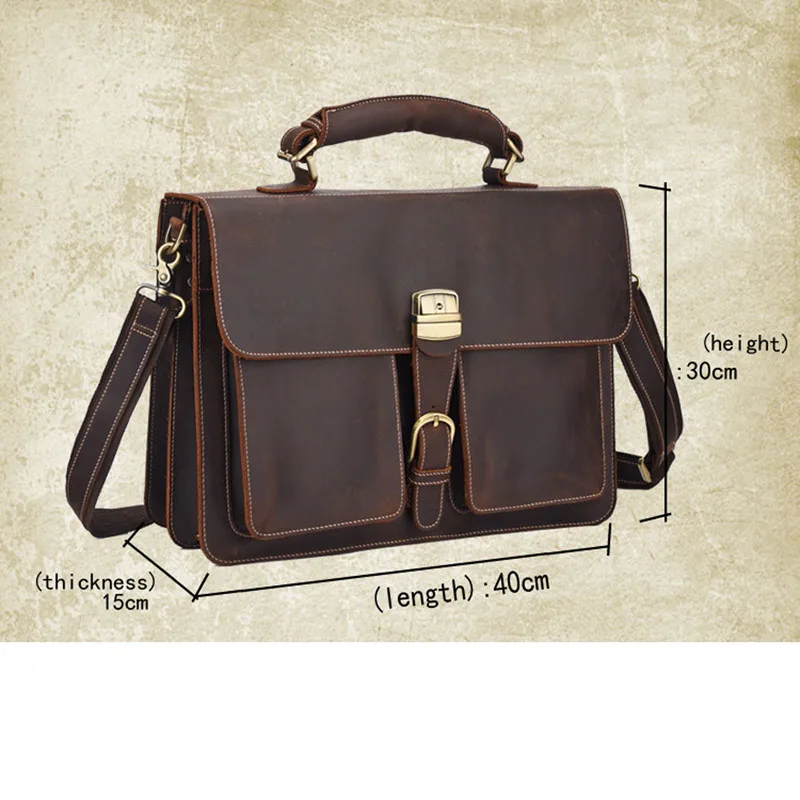 AETOO Retro leather men's large-capacity briefcase head laptop bag crazy horse skin 16 inch computer Messenger bag